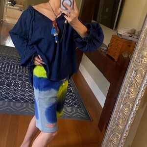 We The Free Navy Blue Ruffled Blouse